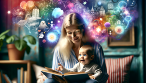 Swedish mother reading a book for her baby and he happy and thinking HD