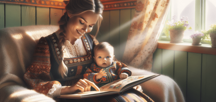 Swedish mother reading a book for her baby HD