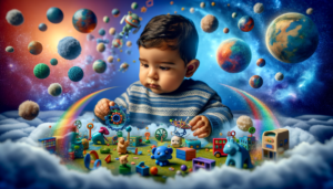 The Imagination of cute baby while he play game. HD